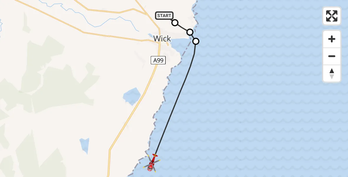 Flight route map: Air Ambulance Helicopter to North Sea, North Sea