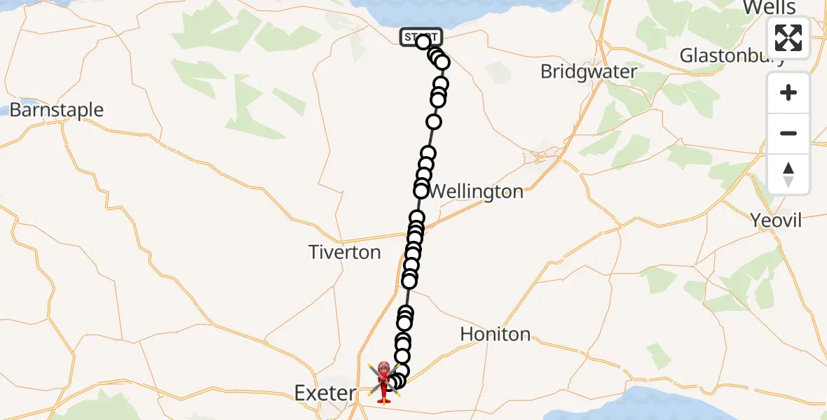 Routekaart van de vlucht: Air Ambulance Helicopter to Exeter International Airport, Exeter International Airport