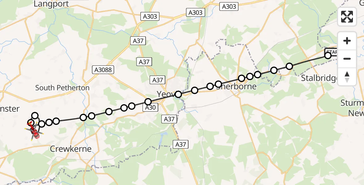 Flight route map: Air Ambulance Helicopter to Dinnington, Kingstone Road