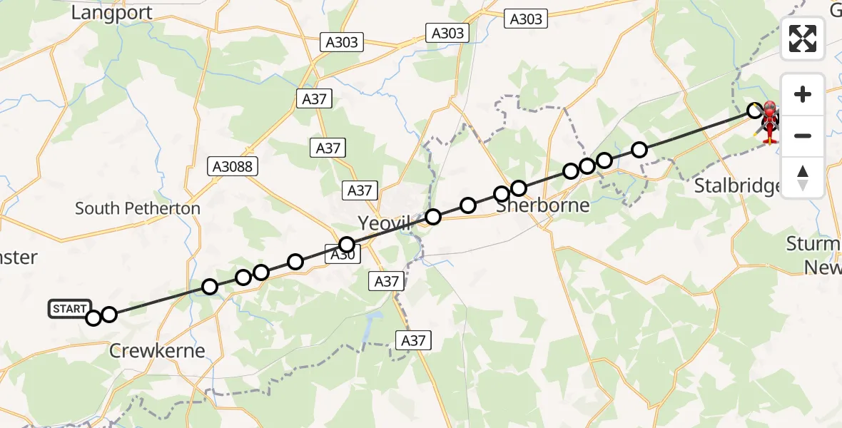 Routekaart van de vlucht: Air Ambulance Helicopter to Henstridge Airfield, Henstridge Airfield