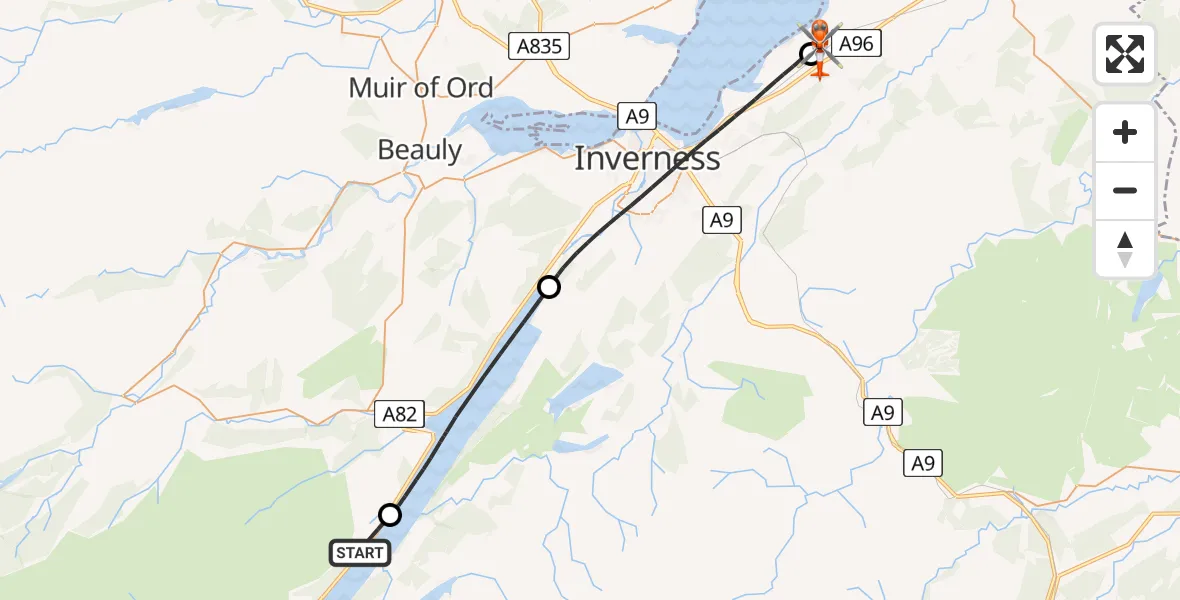 Routekaart van de vlucht: Coastguard Helicopter to Inverness Airport, Inverness Airport