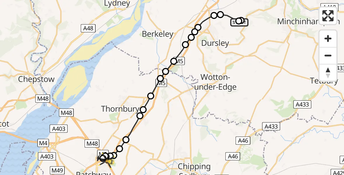 Routekaart van de vlucht: Police Helicopter to Woodlands, M4