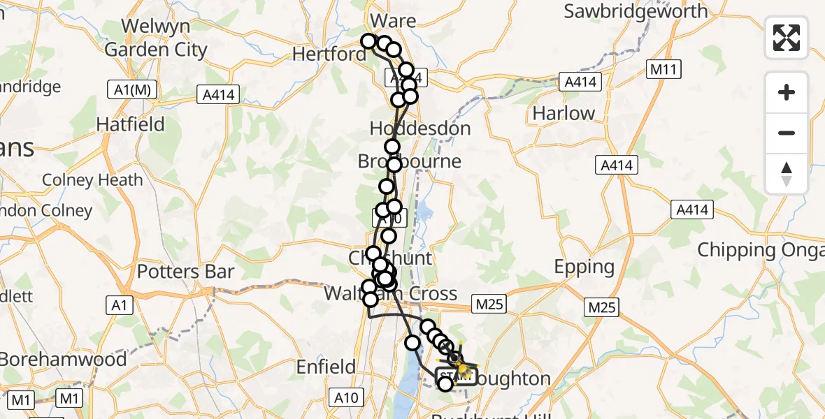 Routekaart van de vlucht: Police Helicopter to Metropolitan Police Air Support Unit Lippitts Hill, Metropolitan Police Air Support Unit Lippitts Hill