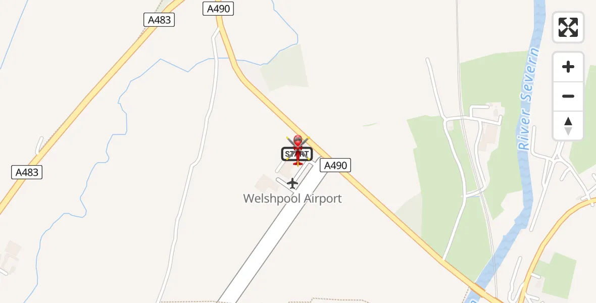Flight route map: Air Ambulance Helicopter to Welshpool Airport, Welshpool Airport