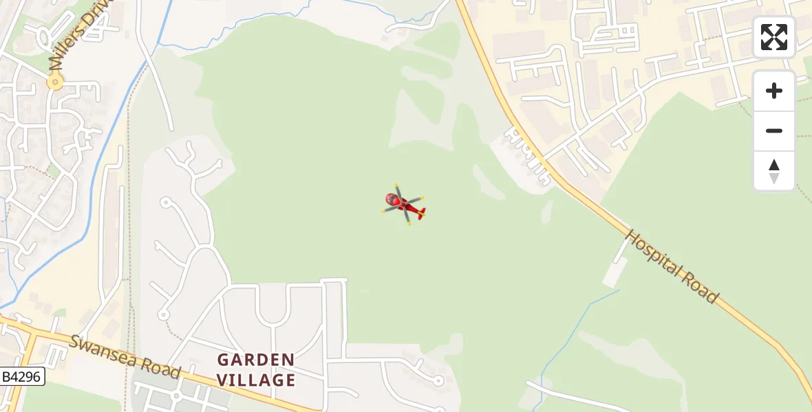 Flight route map: Air Ambulance Helicopter to Gorseinon, Ffordd Talfan