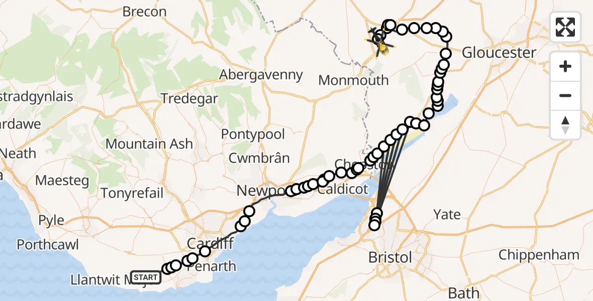 Routekaart van de vlucht: Police Helicopter to Goodrich, A40