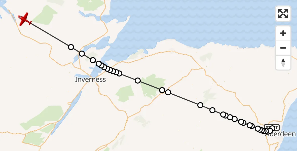 Flight route map: Air Ambulance Aircraft to Dingwall, Aberdeen International Airport