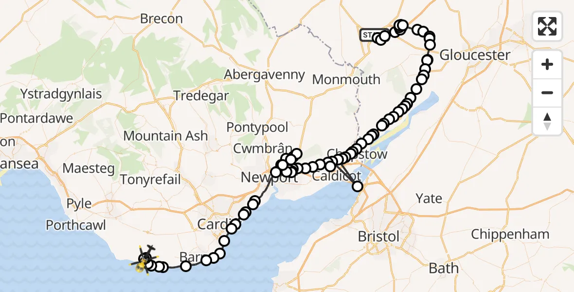 Routekaart van de vlucht: Police Helicopter to MOD St Athan, MOD St Athan