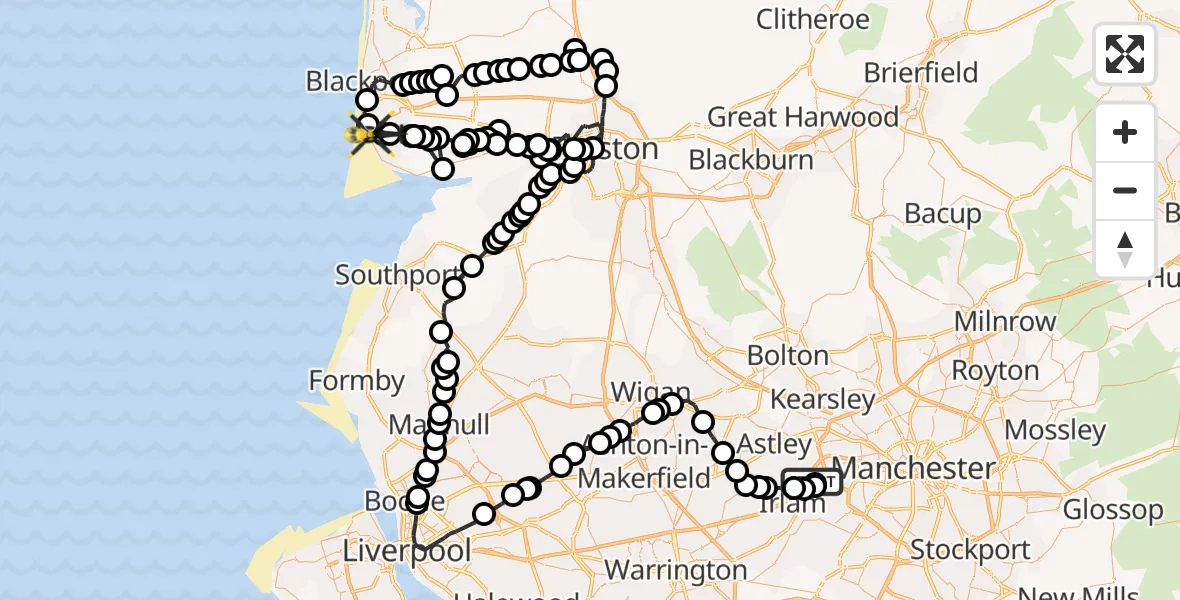 Flight route map: Police Helicopter to Blackpool Airport, Blackpool Airport