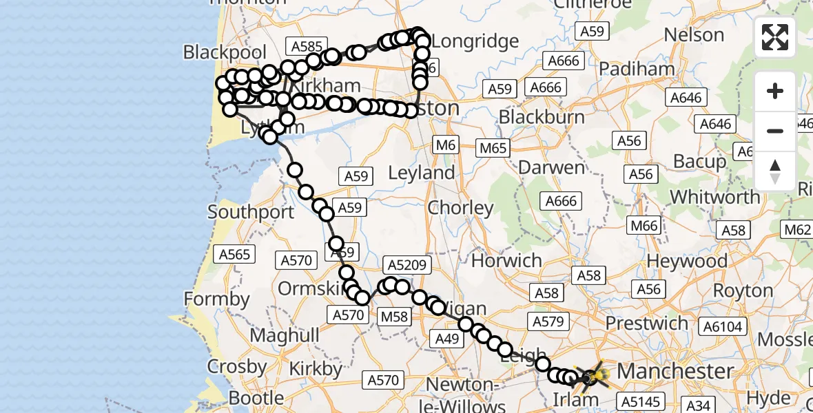 Flight route map: Police Helicopter to Irlam, Barton Moss Road