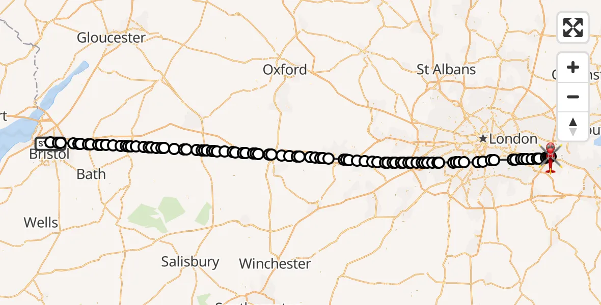 Flight route map: Air Ambulance Helicopter to Worcester Park Estate, Gore Road