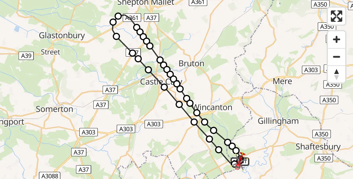 Flight route map: Air Ambulance Helicopter to Henstridge Airfield, Henstridge Airfield