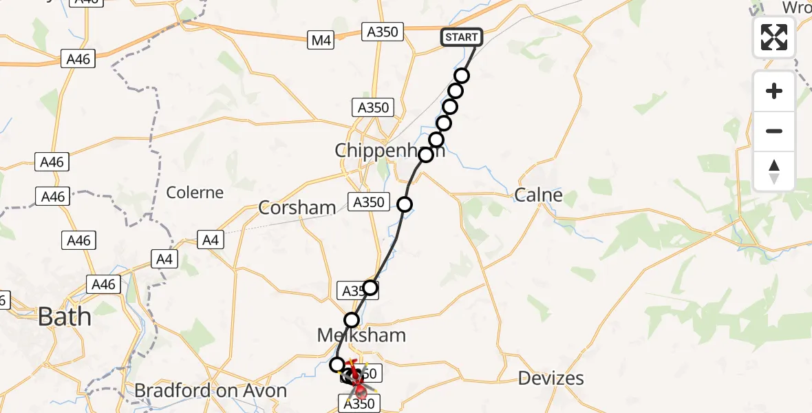 Routekaart van de vlucht: Air Ambulance Helicopter to Melksham, Commerce Way