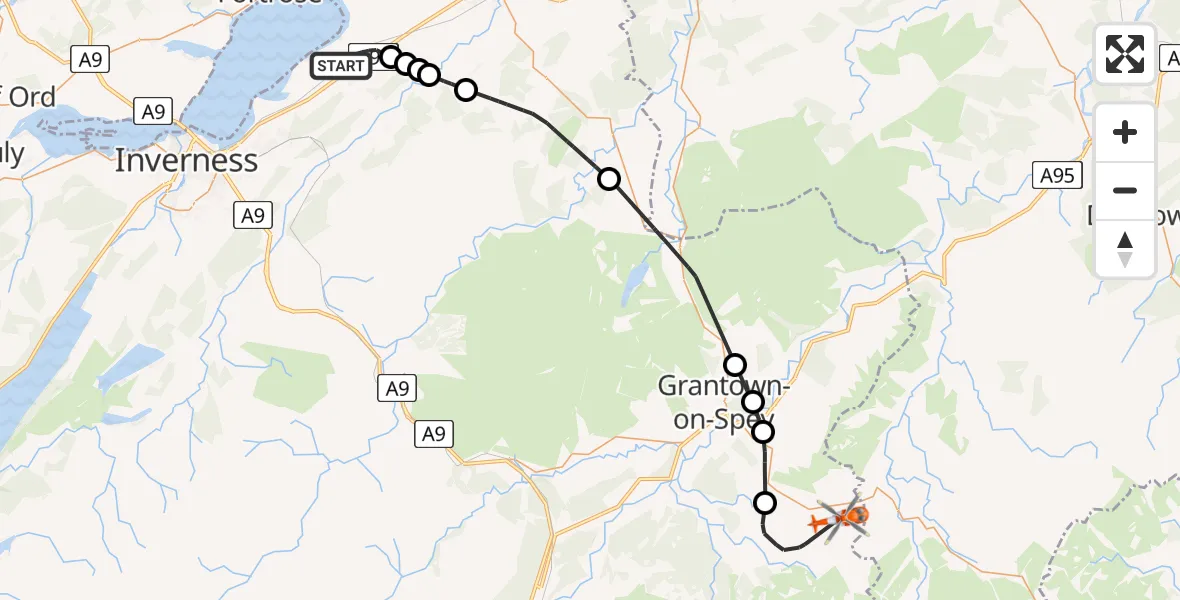 Flight route map: Coastguard Helicopter to Nethy Bridge, Inverness Airport