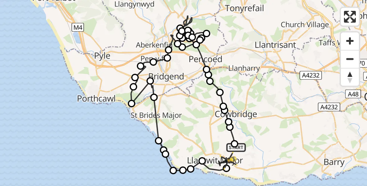 Flight route map: Police Helicopter to Boverton, Percy Smith Road