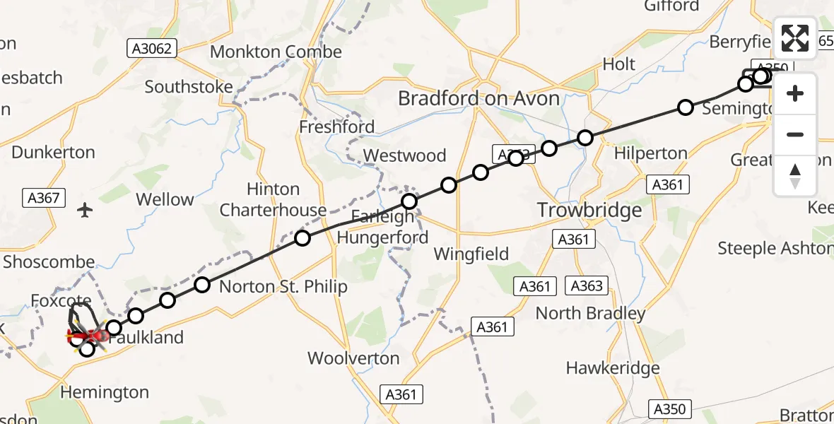 Flight route map: Air Ambulance Helicopter to Foxcote, Foxcote