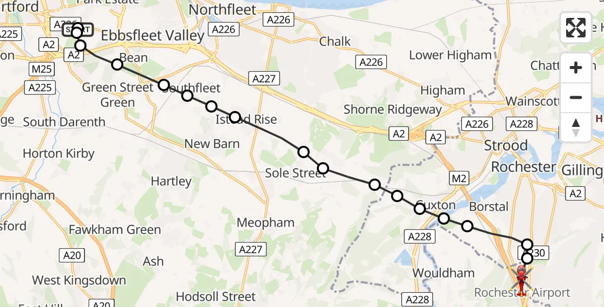 Flight route map: Air Ambulance Helicopter to Rochester Airport, Rochester Airport