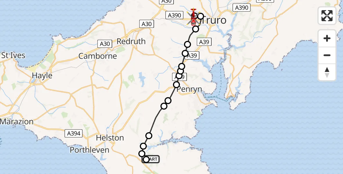 Routekaart van de vlucht: Air Ambulance Helicopter to Treliske Hospital, Treliske Hospital
