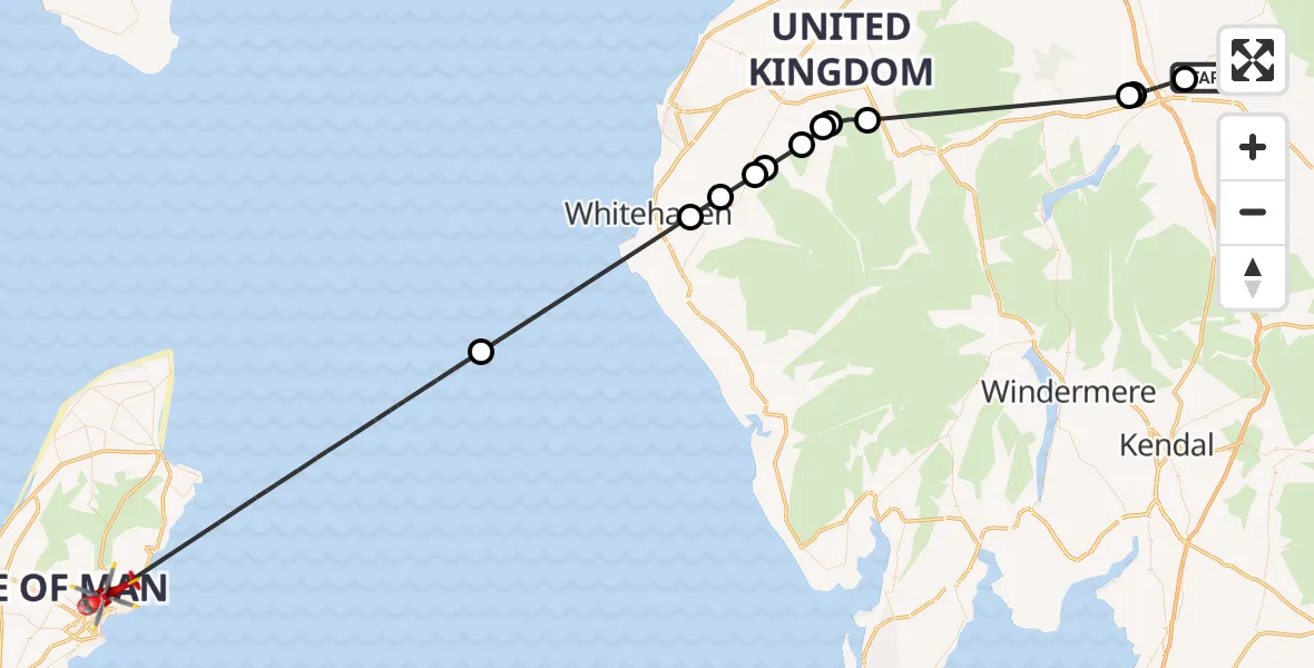 Flight route map: Air Ambulance Helicopter to Irish Sea, Irish Sea