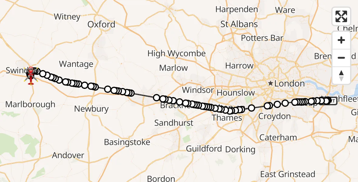 Routekaart van de vlucht: Air Ambulance Helicopter to Great Western Hospital, Great Western Hospital
