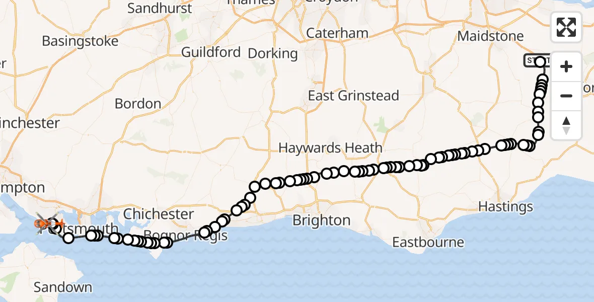 Routekaart van de vlucht: Coastguard Helicopter to Solent Airport, Solent Airport
