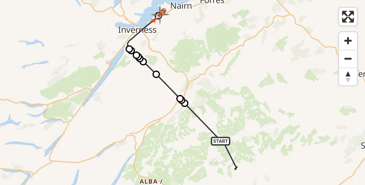 Routekaart van de vlucht: Coastguard Helicopter to Inverness Airport, Inverness Airport
