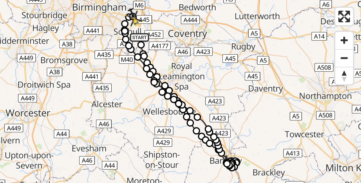 Routekaart van de vlucht: Police Helicopter to Birmingham Airport, Birmingham Airport