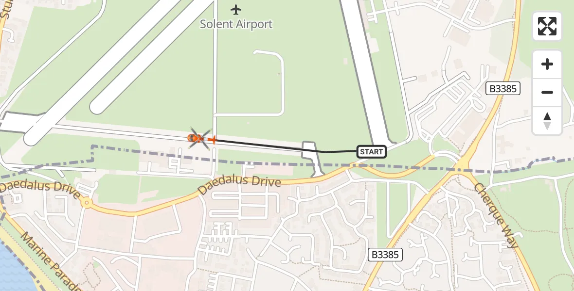 Flight path map showing Coastguard Helicopter route from Solent Airport to Solent Airport