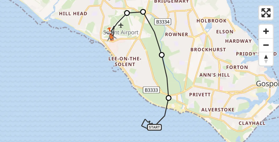Routekaart van de vlucht: Coastguard Helicopter to Solent Airport, Solent Airport