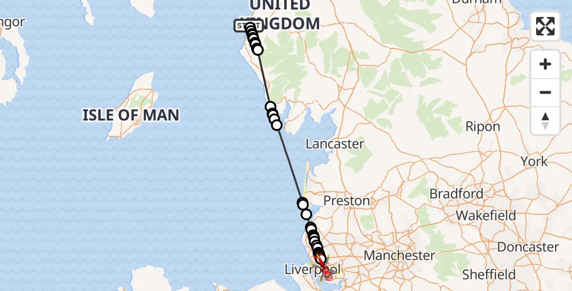 Routekaart van de vlucht: Air Ambulance Helicopter to Liverpool, South Drive