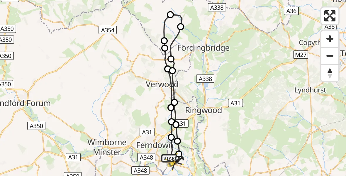 Flight route map: Police Helicopter to Bournemouth Airport, Bournemouth Airport