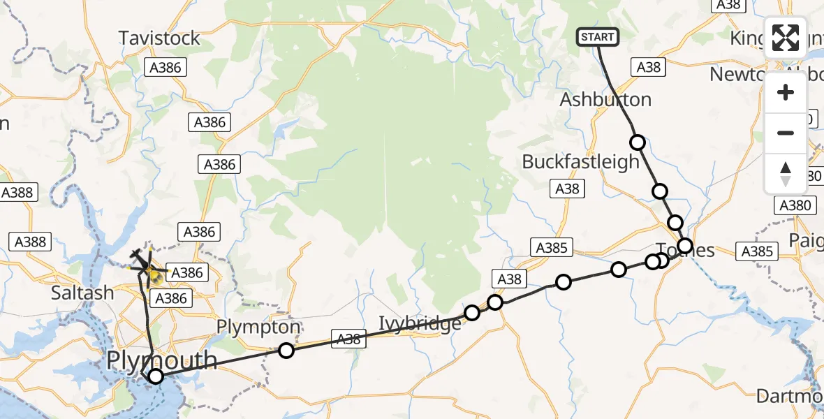 Routekaart van de vlucht: Police Helicopter to Plymouth, Aylesbury Crescent