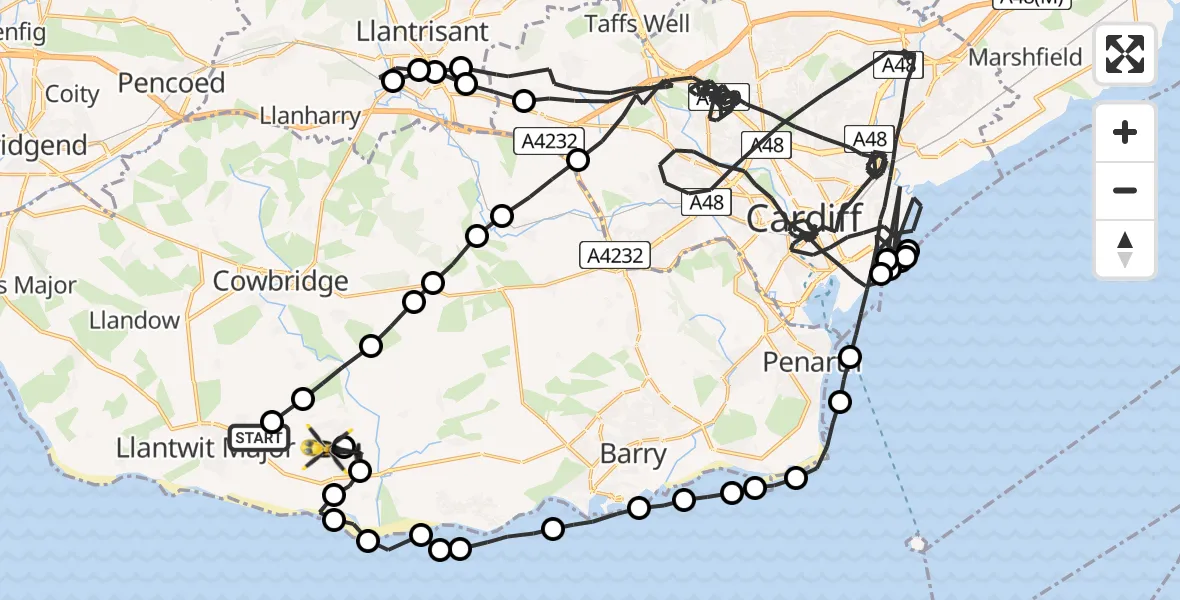 Flight route map: Police Helicopter to MOD St Athan, MOD St Athan