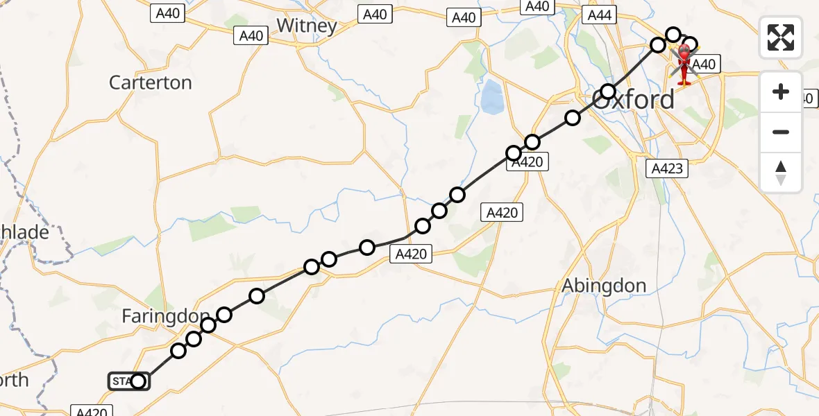 Routekaart van de vlucht: Air Ambulance Helicopter to Oxford, Headley Way