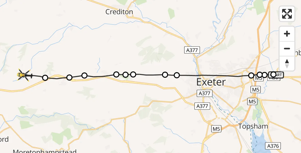 Flight route map: Police Helicopter to Mid Devon, Mid Devon