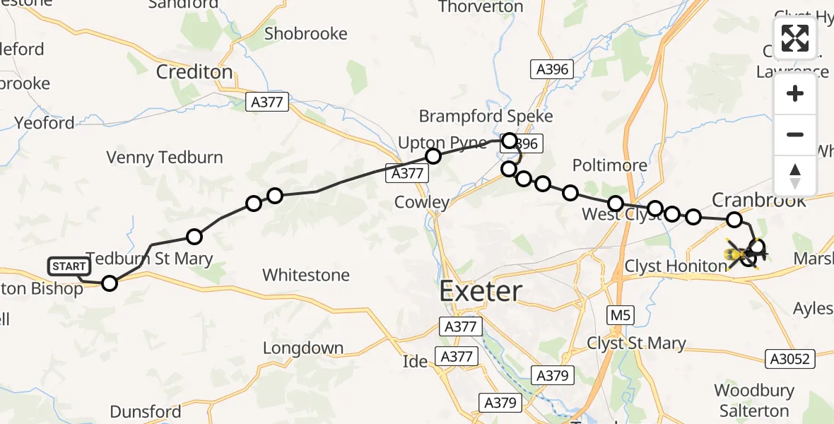 Flight route map: Police Helicopter to Exeter International Airport, Exeter International Airport