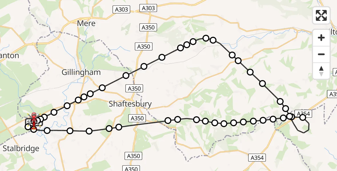 Routekaart van de vlucht: Air Ambulance Helicopter to Henstridge Airfield, Henstridge Airfield