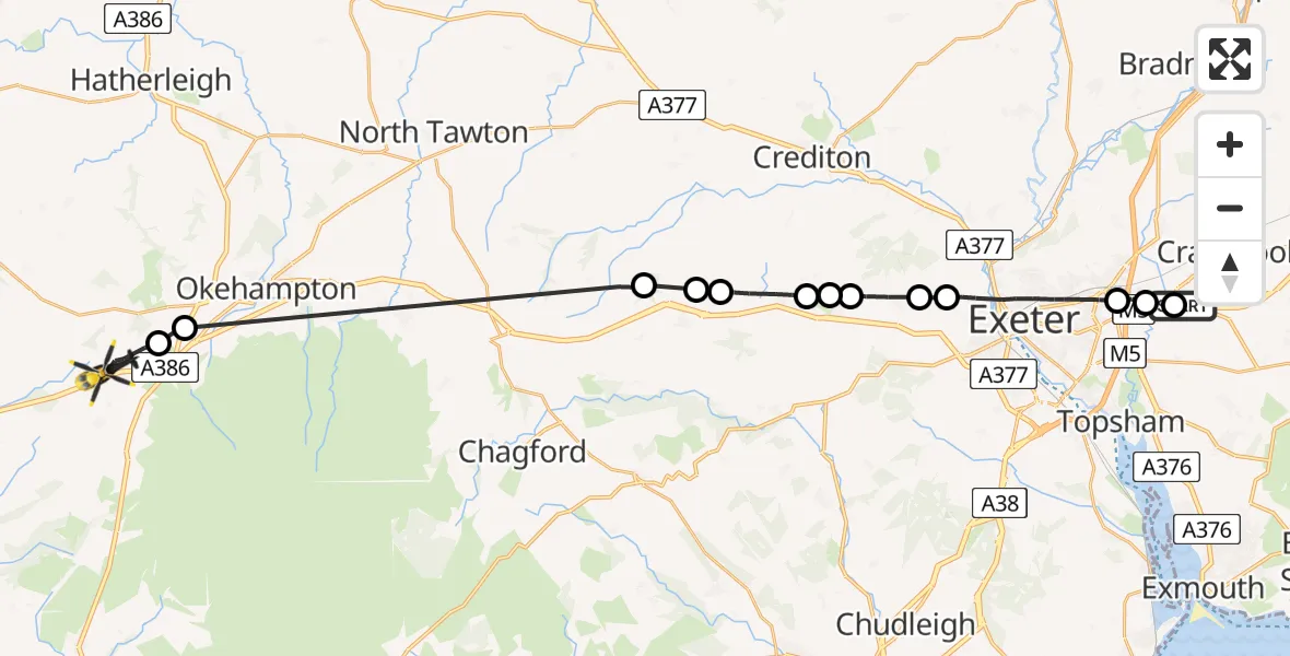 Routekaart van de vlucht: Police Helicopter to Sourton, Sourton