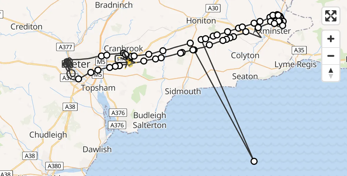 Routekaart van de vlucht: Police Helicopter to Rockbeare, Silver Lane