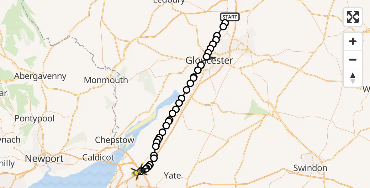 Flight route map: Police Helicopter to Almondsbury Helicopter Base, Almondsbury Helicopter Base