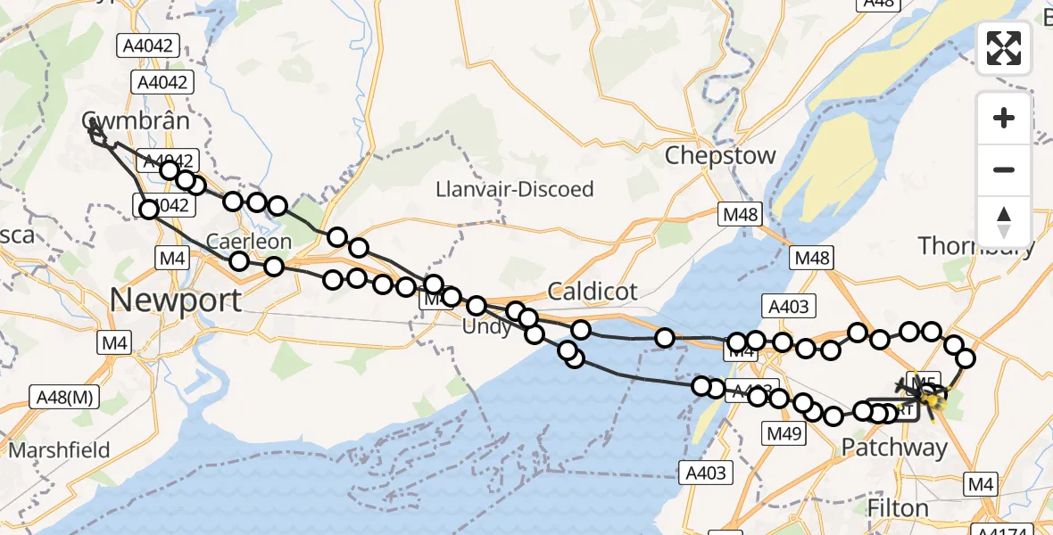 Routekaart van de vlucht: Police Helicopter to Almondsbury Helicopter Base, Almondsbury Helicopter Base