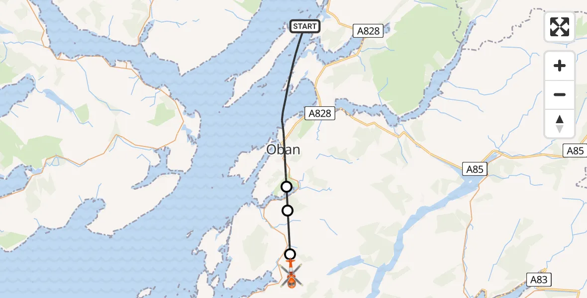 Routekaart van de vlucht: Coastguard Helicopter to Kilmelford, Kilmelford