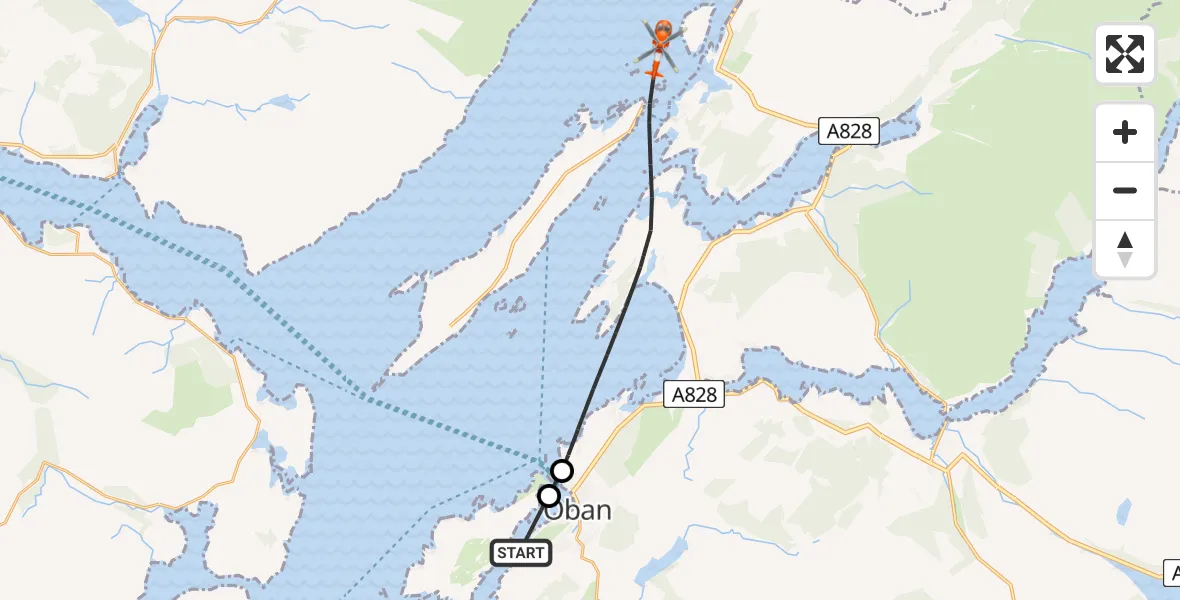 Flight route map: Coastguard Helicopter to Inner Seas, Inner Seas