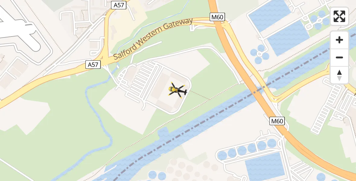 Routekaart van de vlucht: Police Helicopter to Eccles, Salford Western Gateway