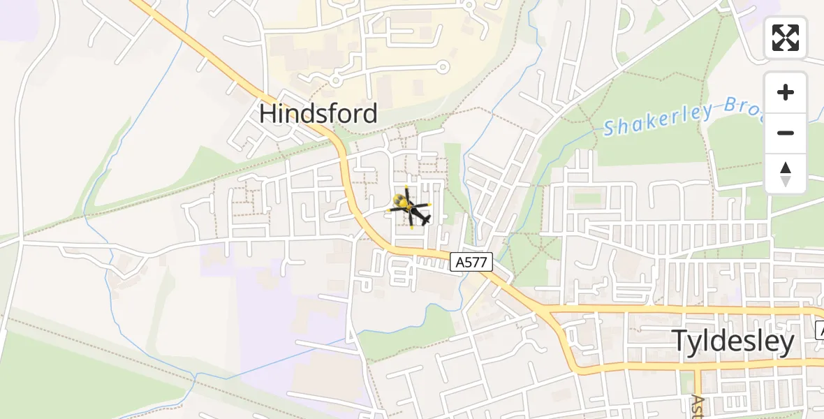 Routekaart van de vlucht: Police Helicopter to Hindsford, Hindsford