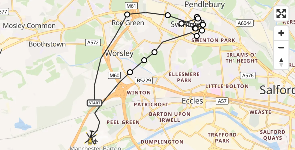 Flight route map: Police Helicopter to Manchester Barton Aerodrome, Manchester Barton Aerodrome
