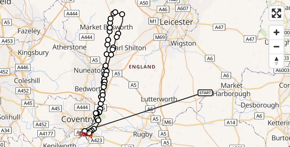 Routekaart van de vlucht: Air Ambulance Helicopter to Coventry Airport, Coventry Airport