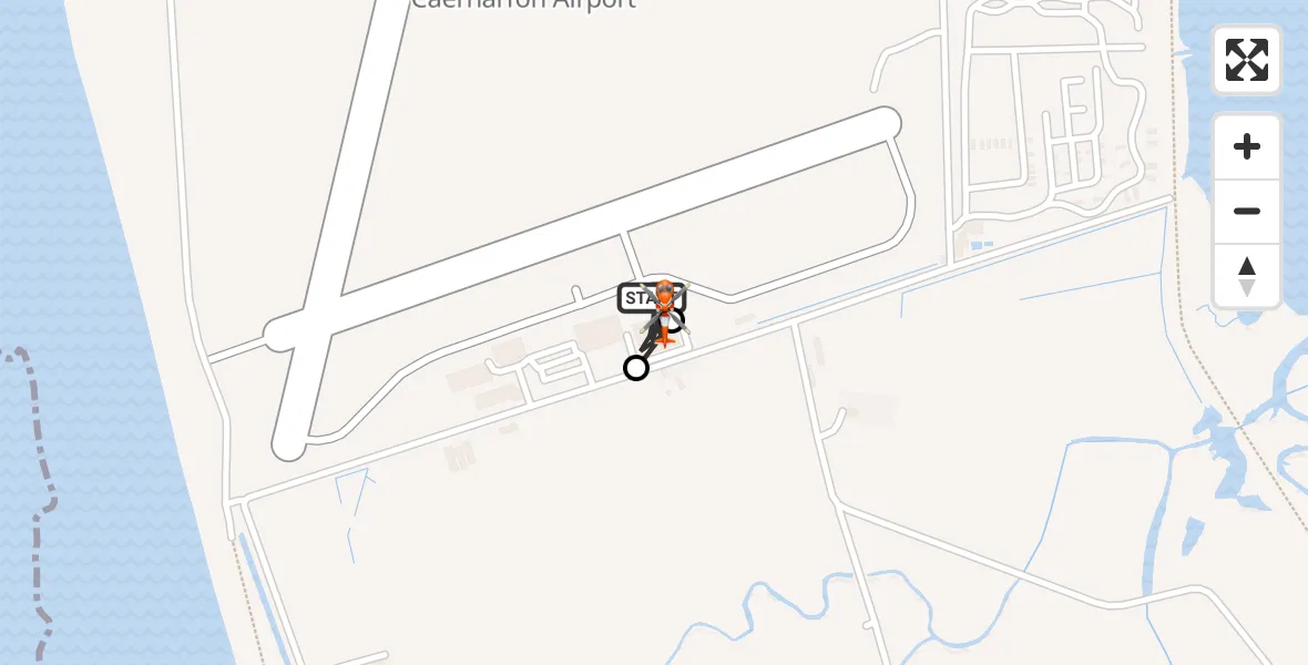 Flight path map showing Coastguard Helicopter route from Caernarfon Airport to Caernarfon Airport