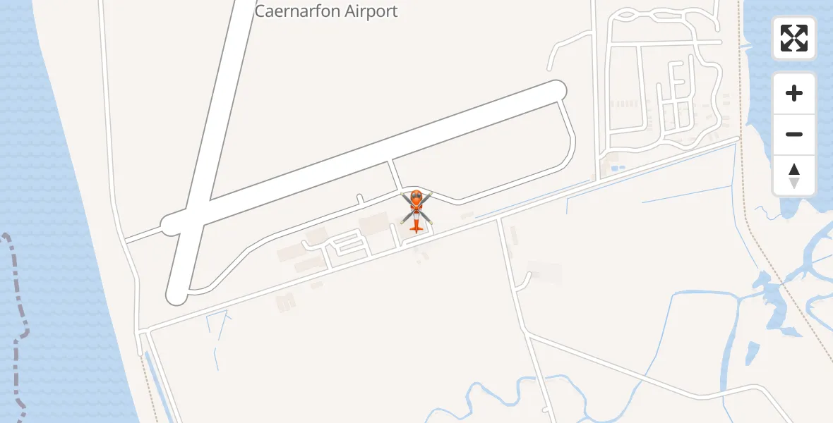 Flight path map showing Coastguard Helicopter route from Caernarfon Airport to Caernarfon Airport