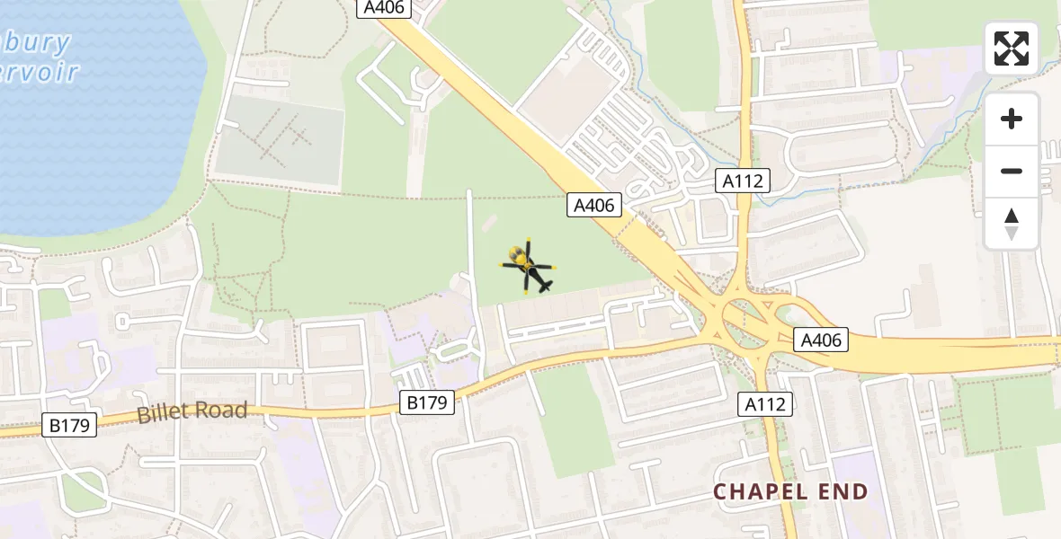 Flight route map: Police Helicopter to Walthamstow, Waltham Park Way